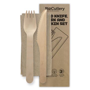 Picture of BIOPAK  NAPKIN WOOD KNIFE FORK SET x400