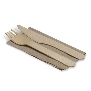 Picture of BIOPAK  NAPKIN WOOD KNIFE FORK SET x400