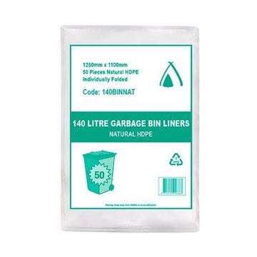 Picture of BIN LINERS 140LTR NATURAL HDPE 1250x1100