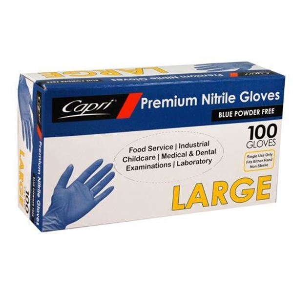 Picture of LARGE NITRILE GLOVE BLUE POWDER FREE PKT 100 CTN1000